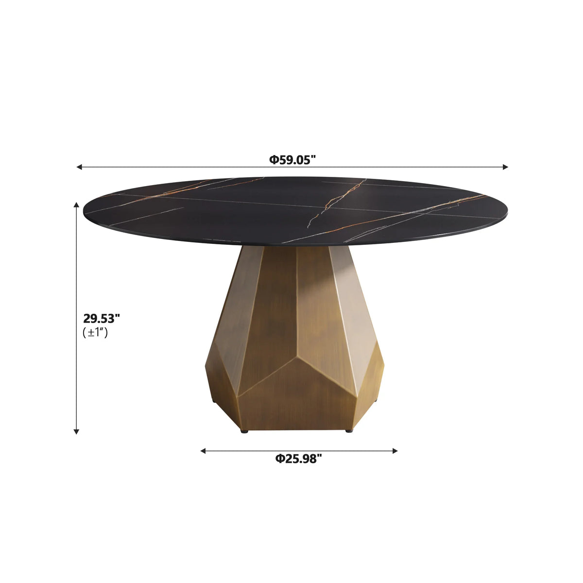 Marbella Sintered Stone Dining Table | 59" Matte Black Round With Metal Base