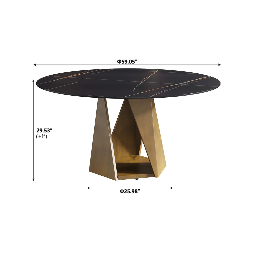 Marbella Sintered Stone Dining Table | 59" Matte Black Round With Metal Base