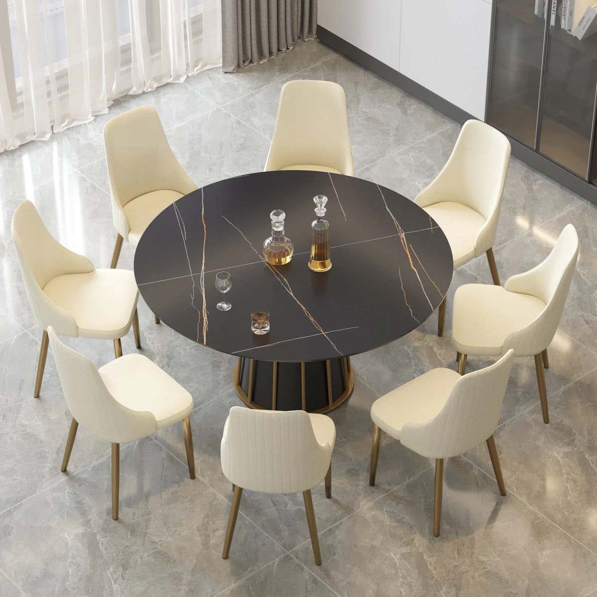 Marbella Sintered Stone Dining Table | 59" Matte Black Round With Metal Base