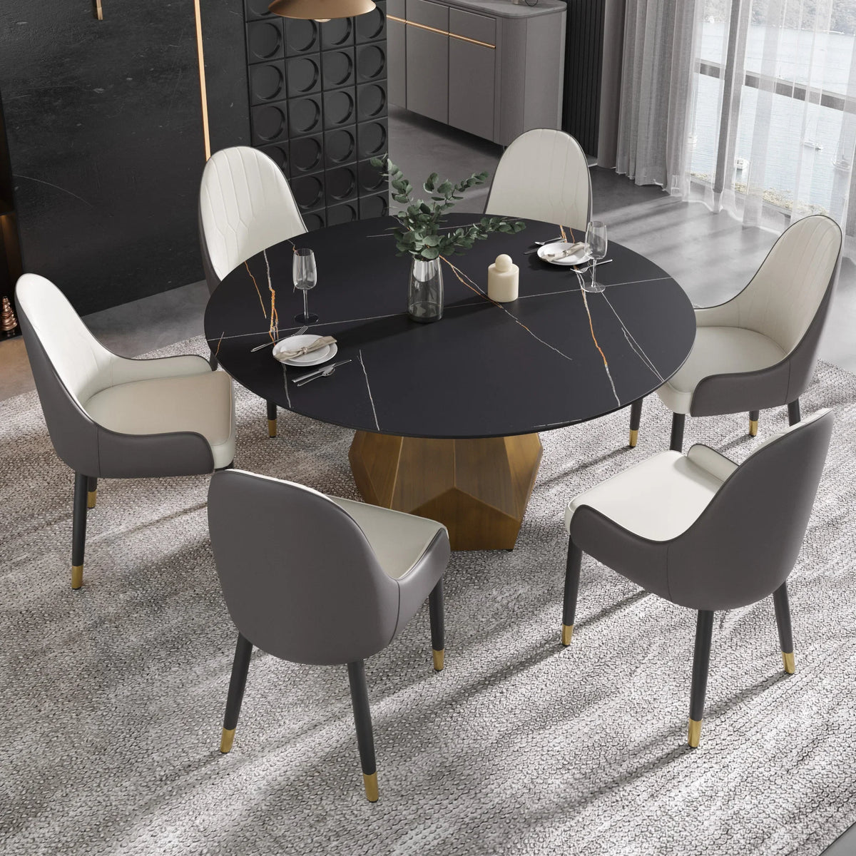 Marbella Sintered Stone Dining Table | 59" Matte Black Round With Metal Base