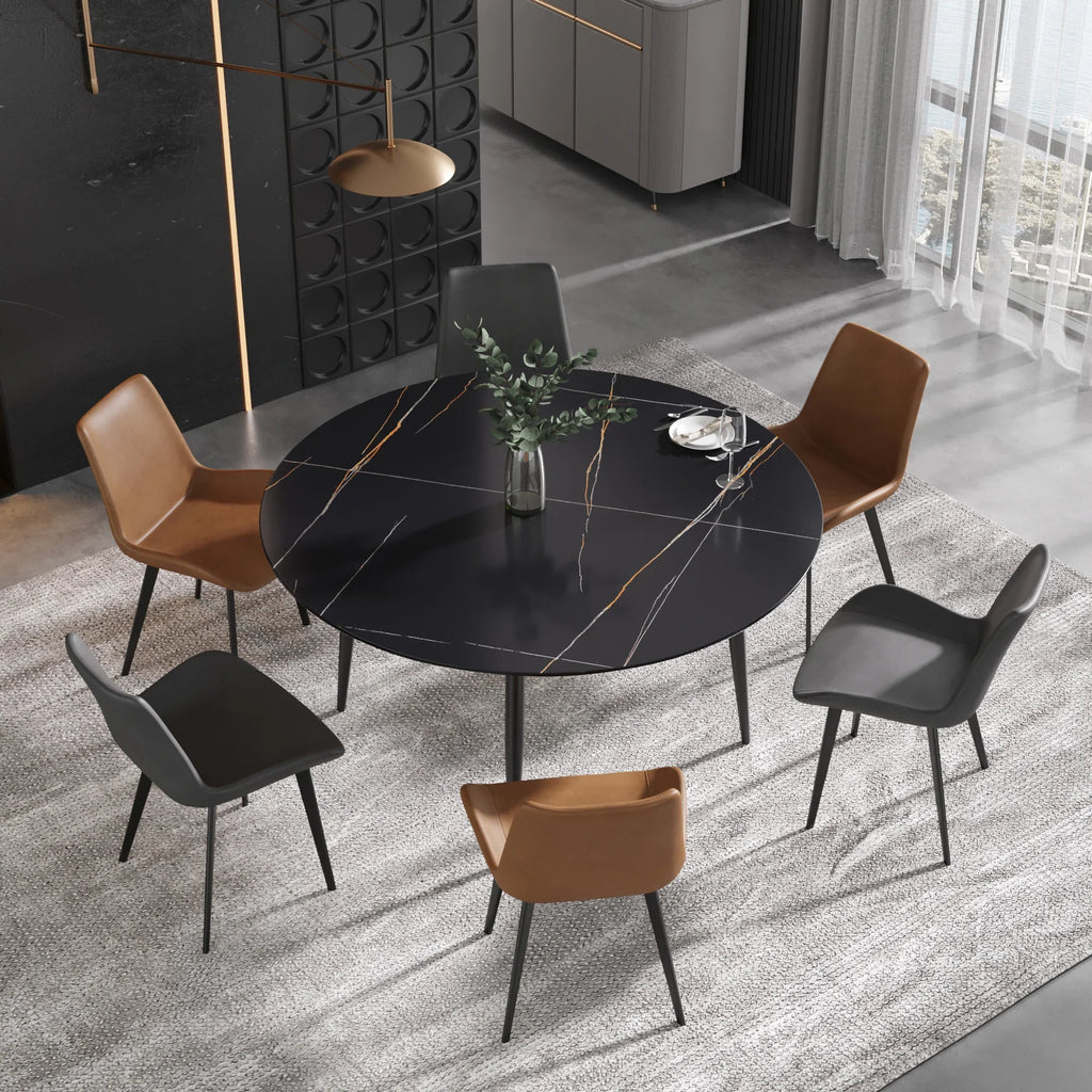 Marbella Sintered Stone Dining Table | 59" Matte Black Round With Metal Base
