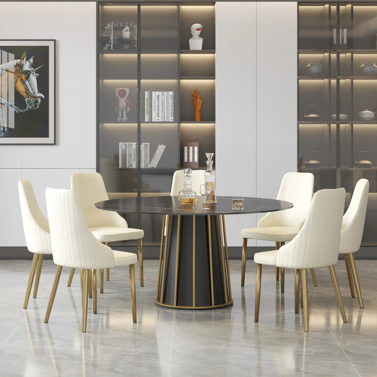 Marbella Sintered Stone Dining Table | 59" Matte Black Round With Metal Base