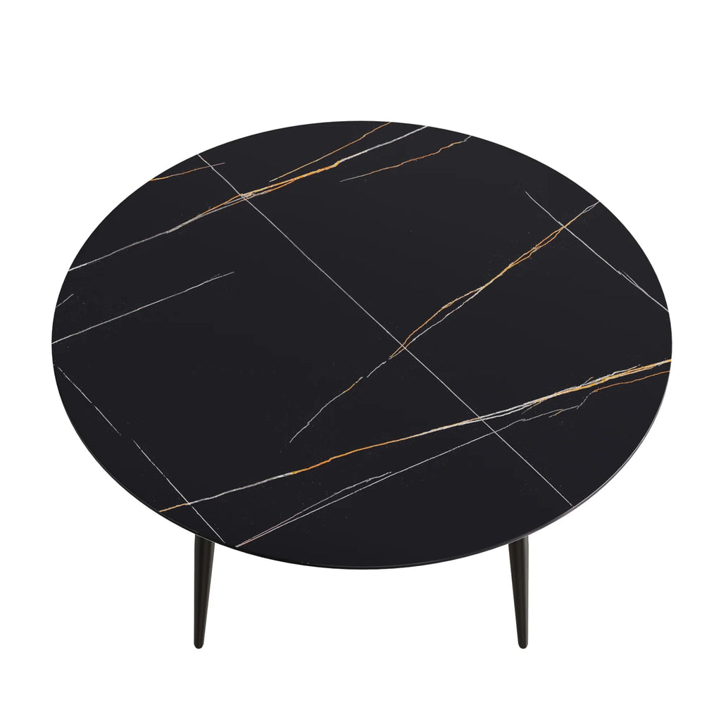 Marbella Sintered Stone Dining Table | 59" Matte Black Round With Metal Base