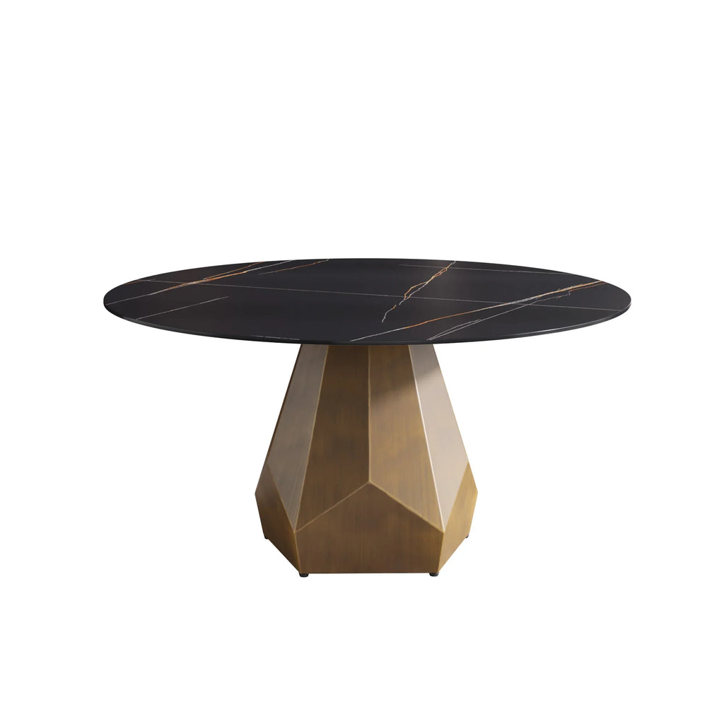 Marbella Sintered Stone Dining Table | 59" Matte Black Round With Metal Base