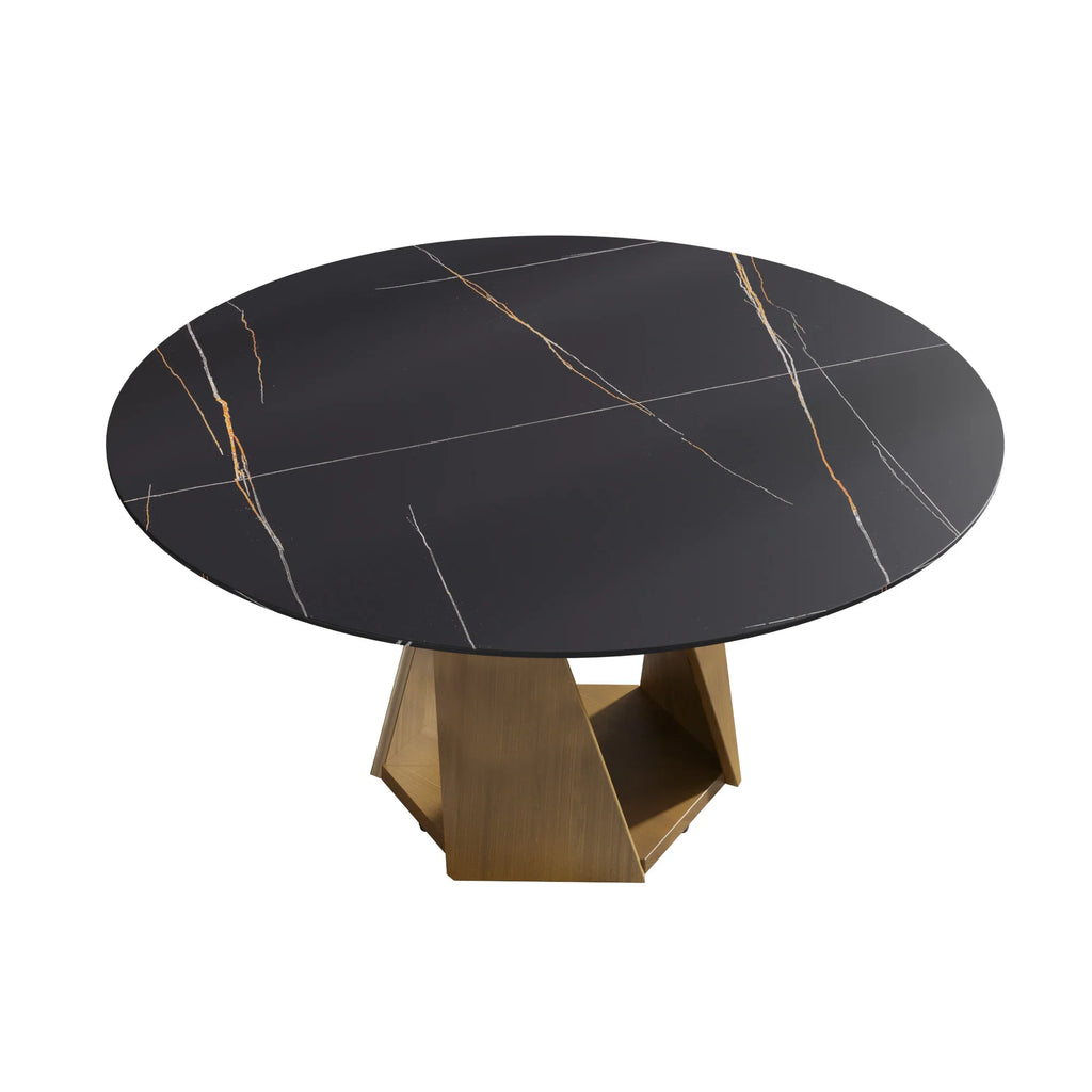 Marbella Sintered Stone Dining Table | 59" Matte Black Round With Metal Base