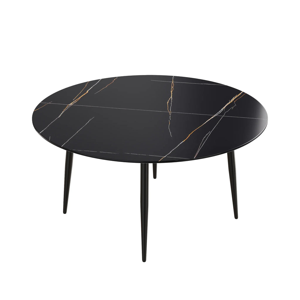 Marbella Sintered Stone Dining Table | 59" Matte Black Round With Metal Base