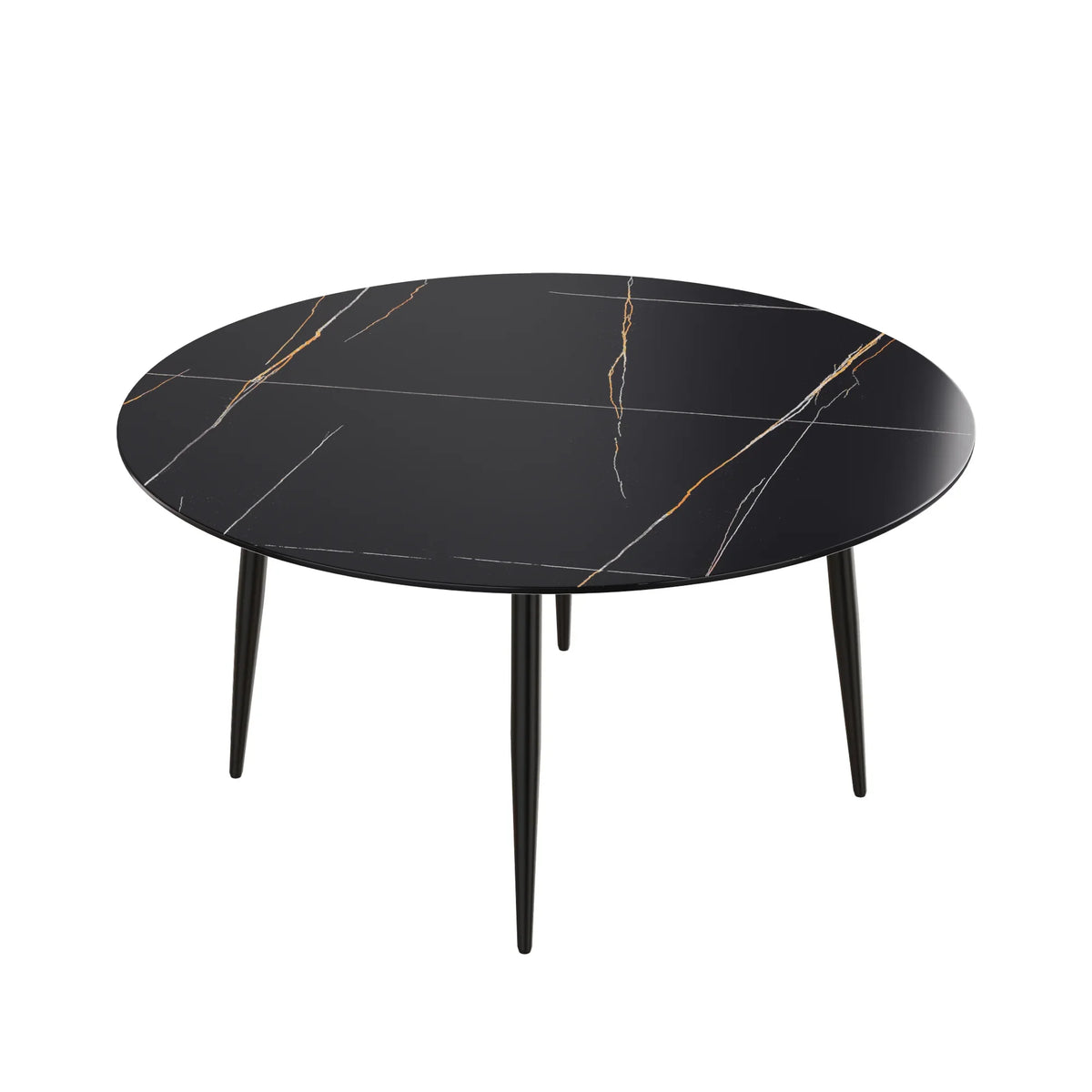 Marbella Sintered Stone Dining Table | 59" Matte Black Round With Metal Base