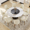 Marbella Sintered Stone Dining Table | 59" White Gloss Round With Lazy Susan Turntable