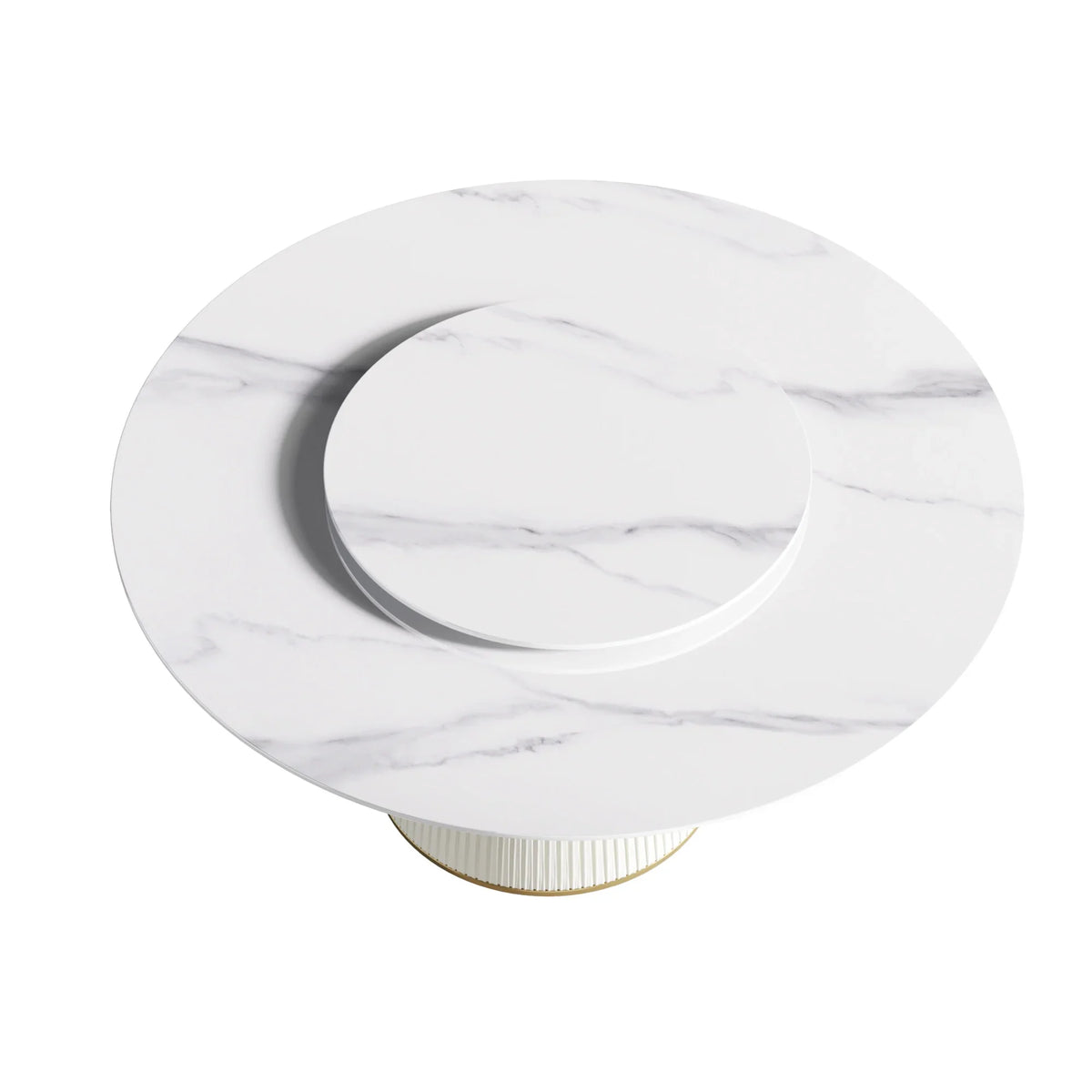 Marbella Sintered Stone Dining Table | 59" White Gloss Round With Lazy Susan Turntable