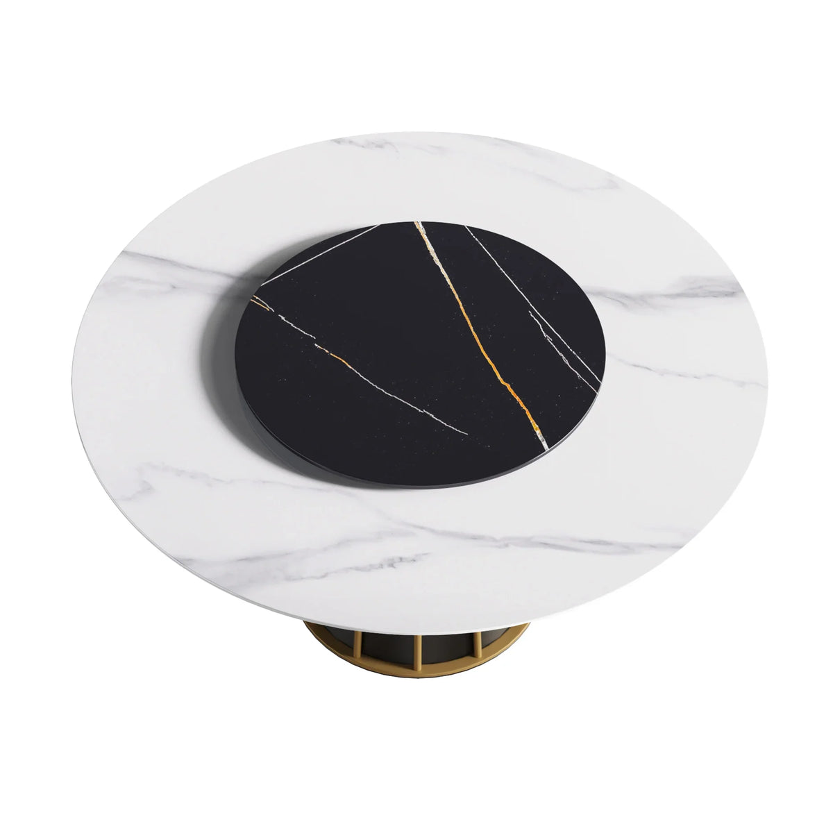 Marbella Sintered Stone Dining Table | 59" White Gloss Round With Lazy Susan Turntable