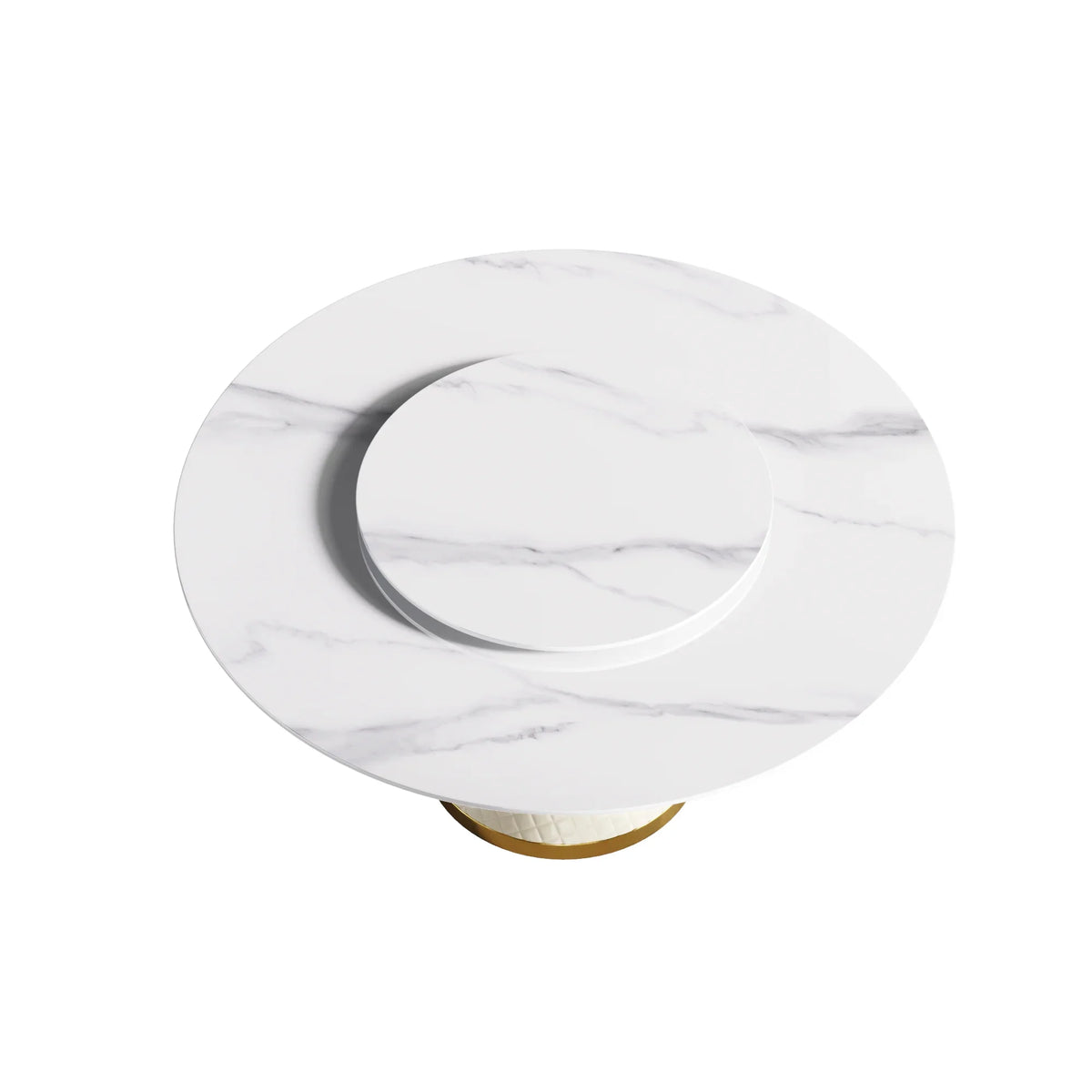 Marbella Sintered Stone Dining Table | 59" White Gloss Round With Lazy Susan Turntable