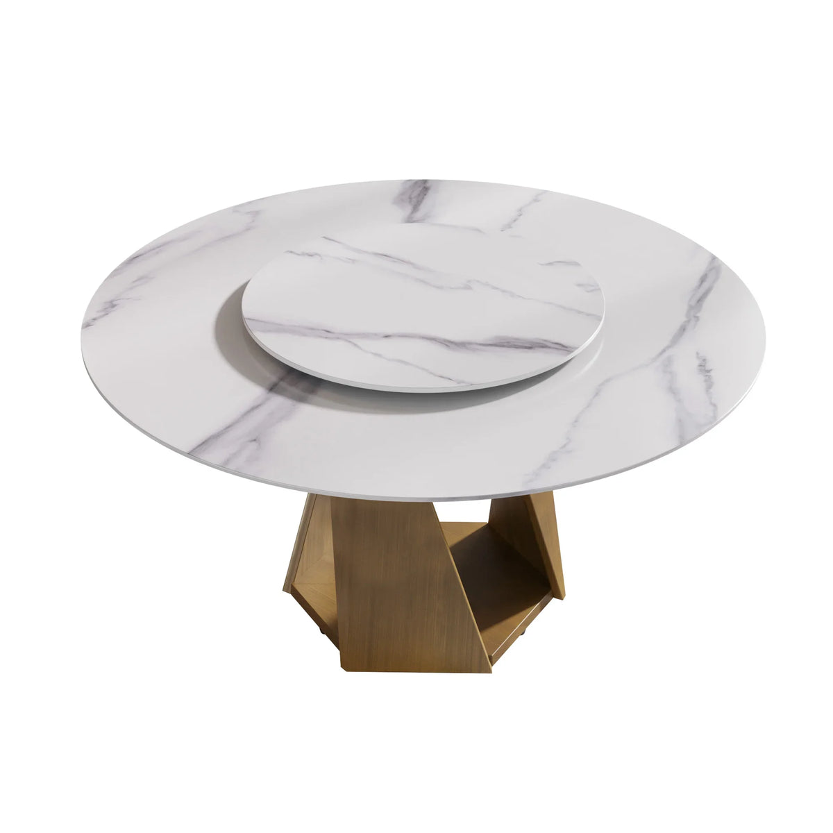 Marbella Sintered Stone Dining Table | 59" White Gloss Round With Lazy Susan Turntable
