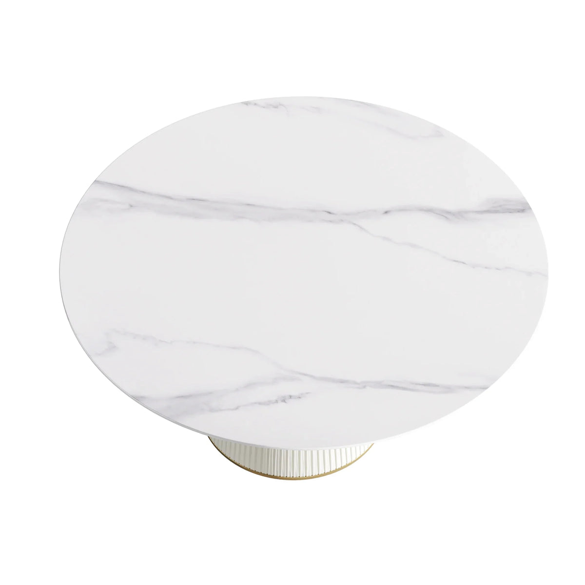 Marbella Sintered Stone Dining Table | 59" White Gloss Round With Leather-Covered Base