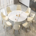 Marbella Sintered Stone Dining Table | 59" White Gloss Round With Leather-Covered Base