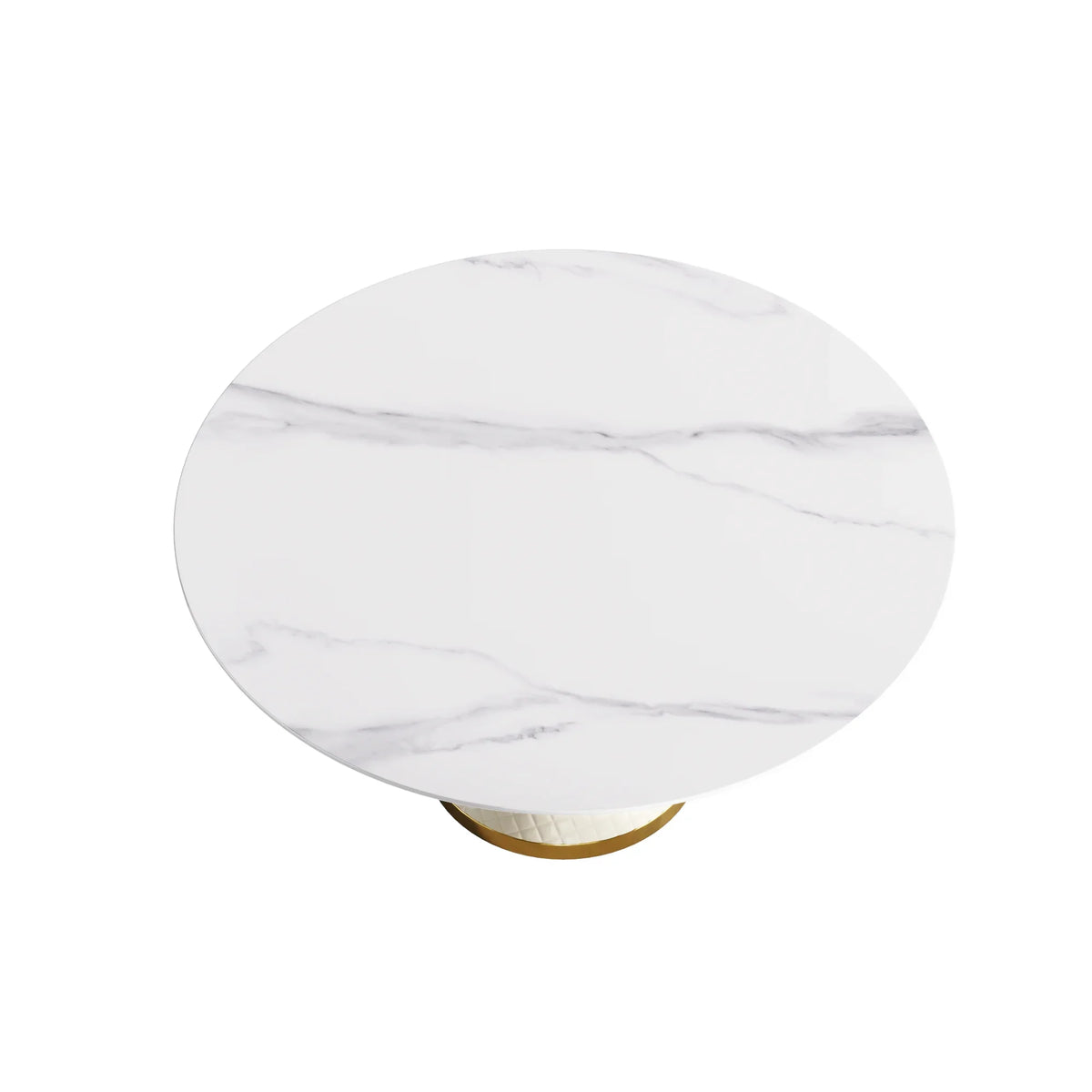 Marbella Sintered Stone Dining Table | 59" White Gloss Round With Leather-Covered Base