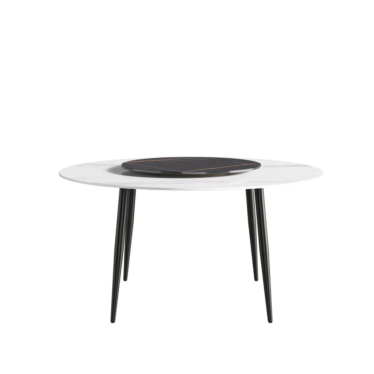Marbella Sintered Stone Dining Table | 59" White Gloss Round With Metal Base & Lazy Susan