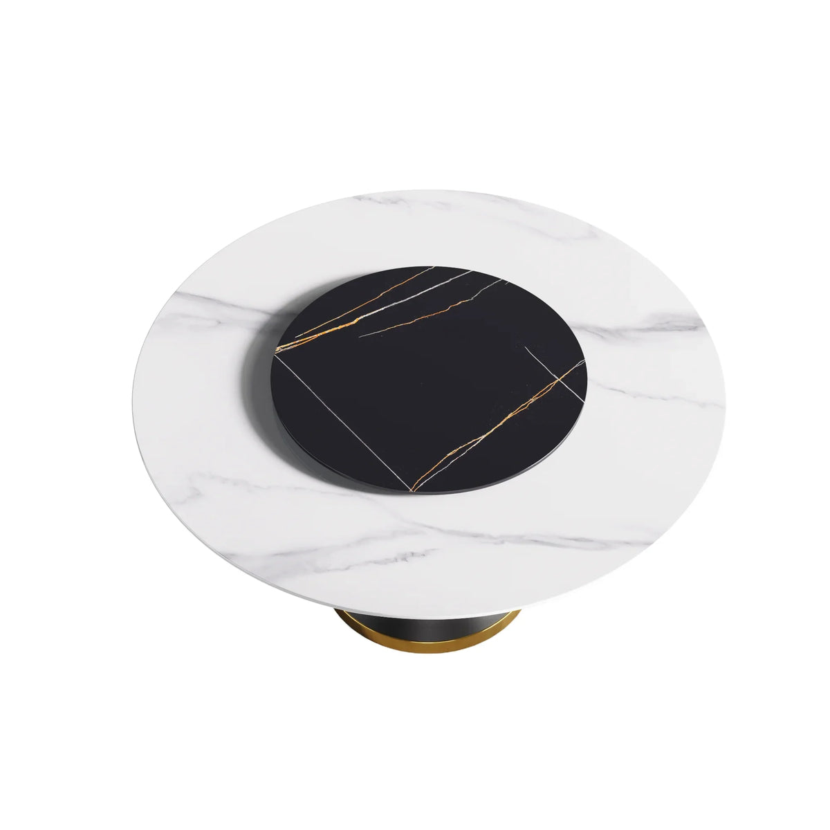 Marbella Sintered Stone Dining Table | 59" White Gloss Round With Metal Base & Lazy Susan