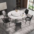 Marbella Sintered Stone Dining Table | 59" White Gloss Round With Metal Base & Lazy Susan