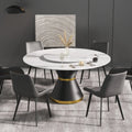 Marbella Sintered Stone Dining Table | 59" White Gloss Round With Metal Base & Lazy Susan