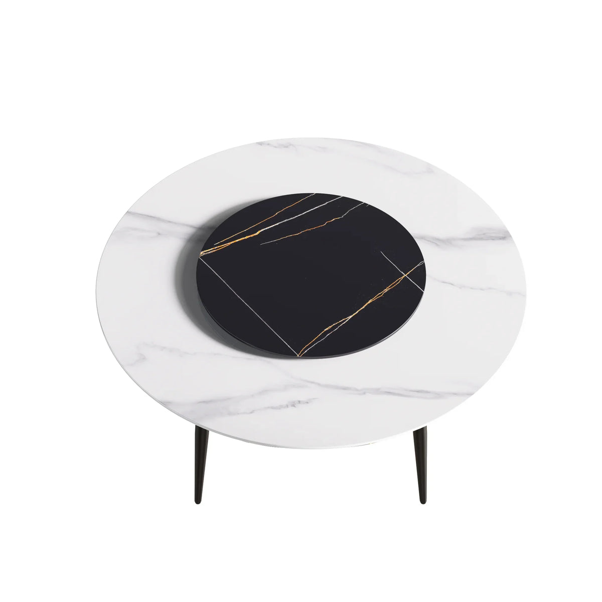 Marbella Sintered Stone Dining Table | 59" White Gloss Round With Metal Base & Lazy Susan