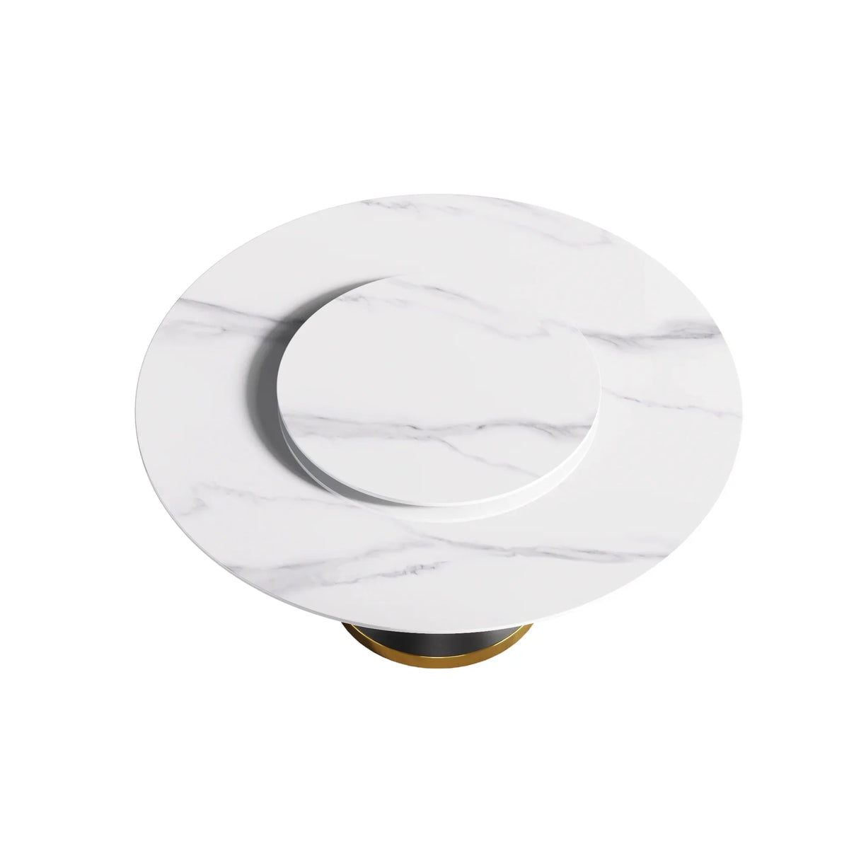 Marbella Sintered Stone Dining Table | 59" White Gloss Round With Metal Base & Lazy Susan