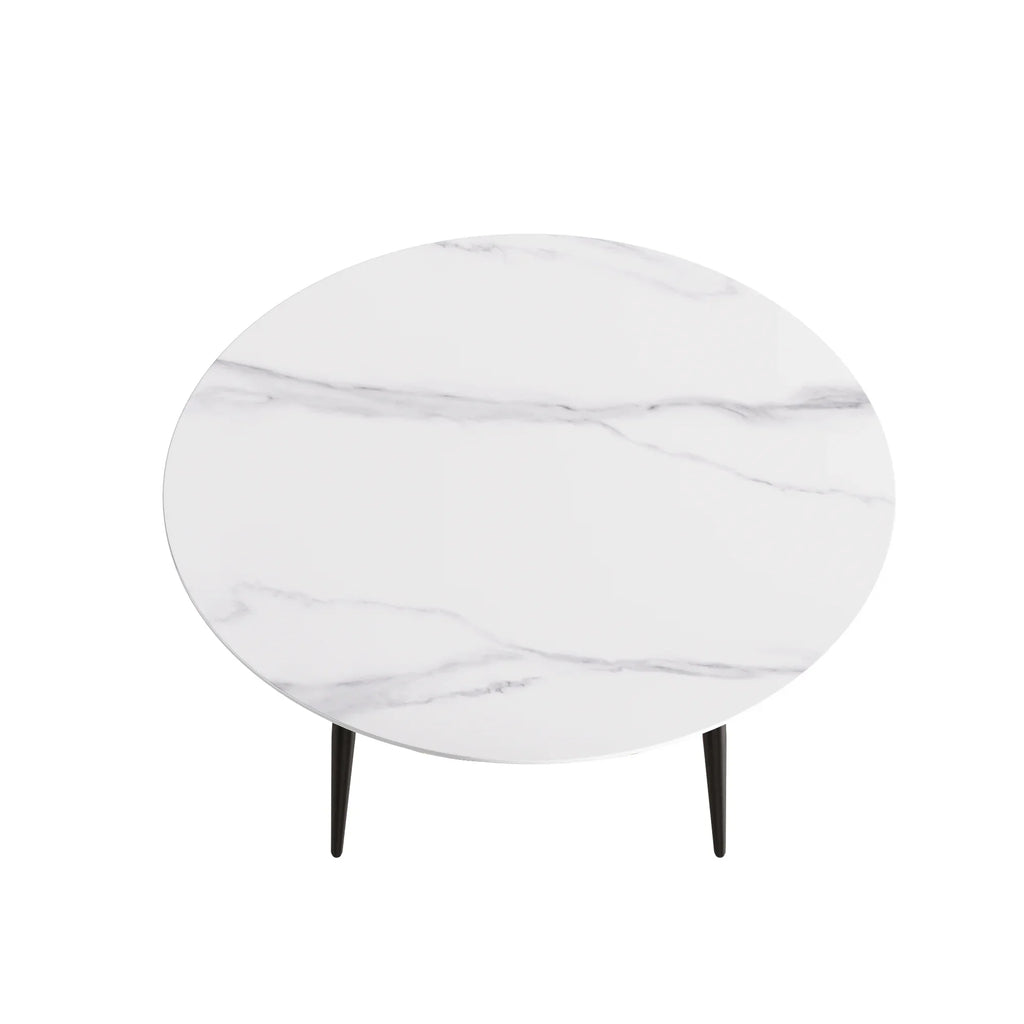Marbella Sintered Stone Dining Table | 59" White Gloss Round With Metal Base