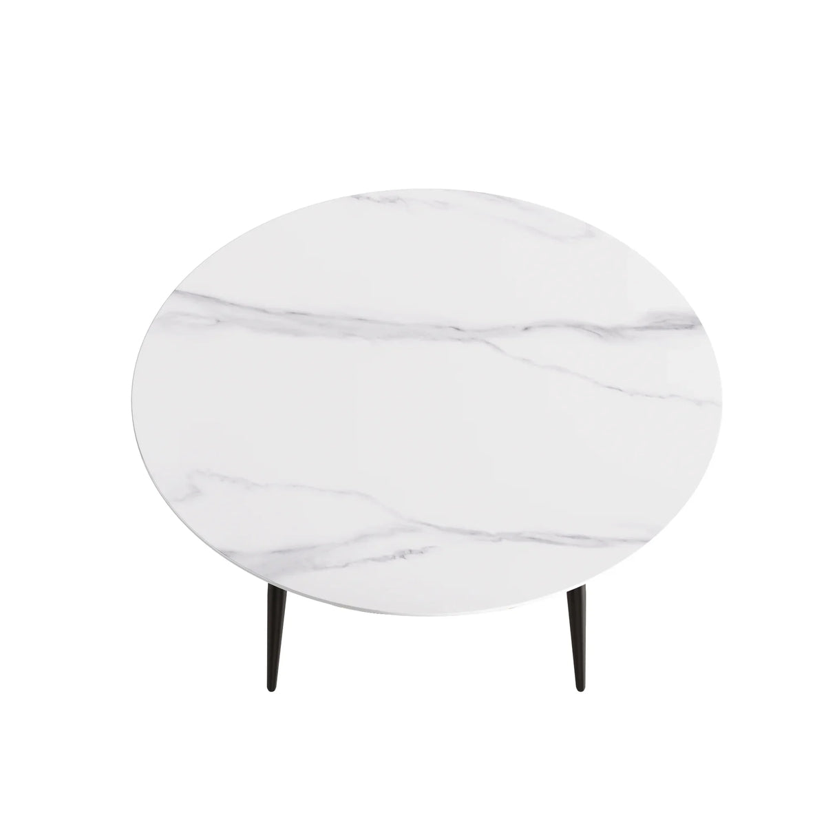 Marbella Sintered Stone Dining Table | 59" White Gloss Round With Metal Base