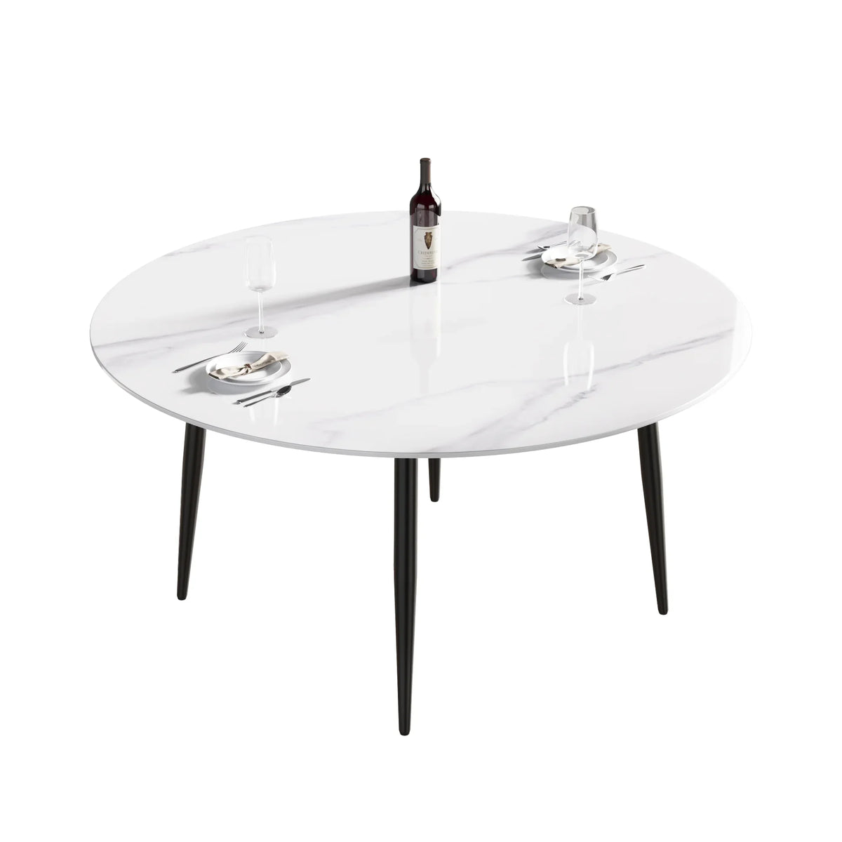 Marbella Sintered Stone Dining Table | 59" White Gloss Round With Metal Base