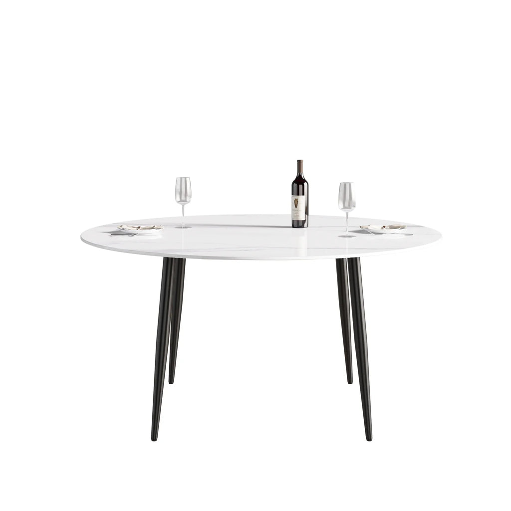 Marbella Sintered Stone Dining Table | 59" White Gloss Round With Metal Base
