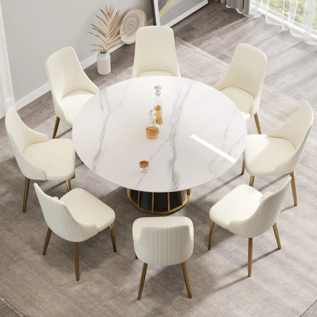 Marbella Sintered Stone Dining Table | 59" White Gloss Round With Metal Base