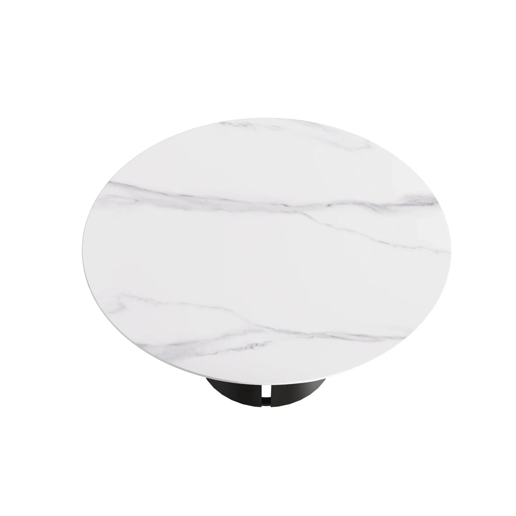 Marbella Sintered Stone Dining Table | 59" White Gloss Round With Metal Base