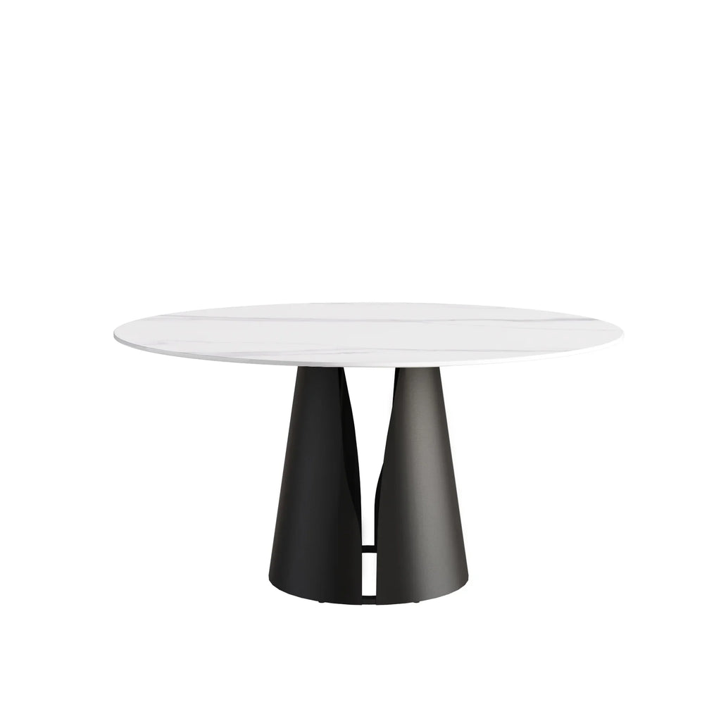 Marbella Sintered Stone Dining Table | 59" White Gloss Round With Metal Base