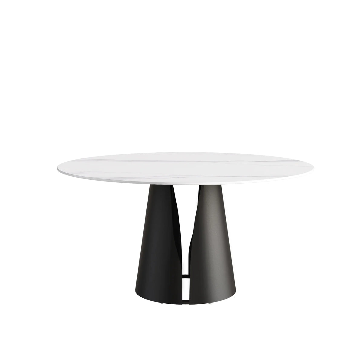 Marbella Sintered Stone Dining Table | 59" White Gloss Round With Metal Base