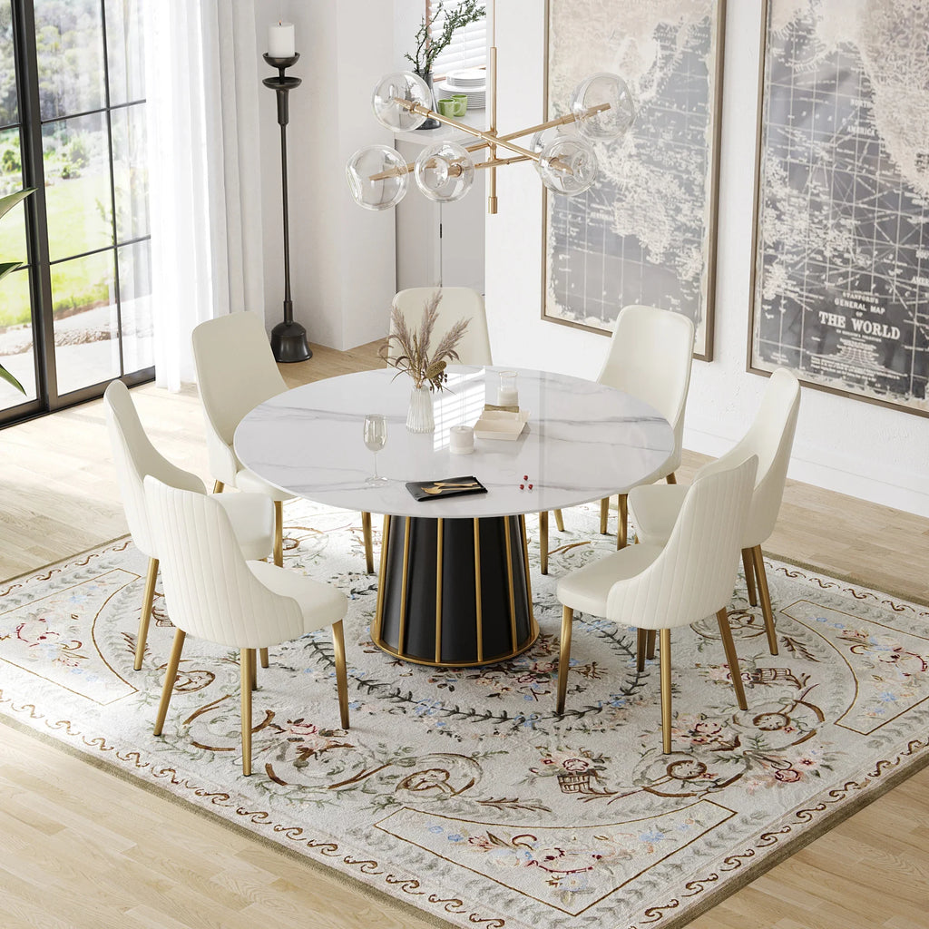 Marbella Sintered Stone Dining Table | 59" White Gloss Round With Metal Base