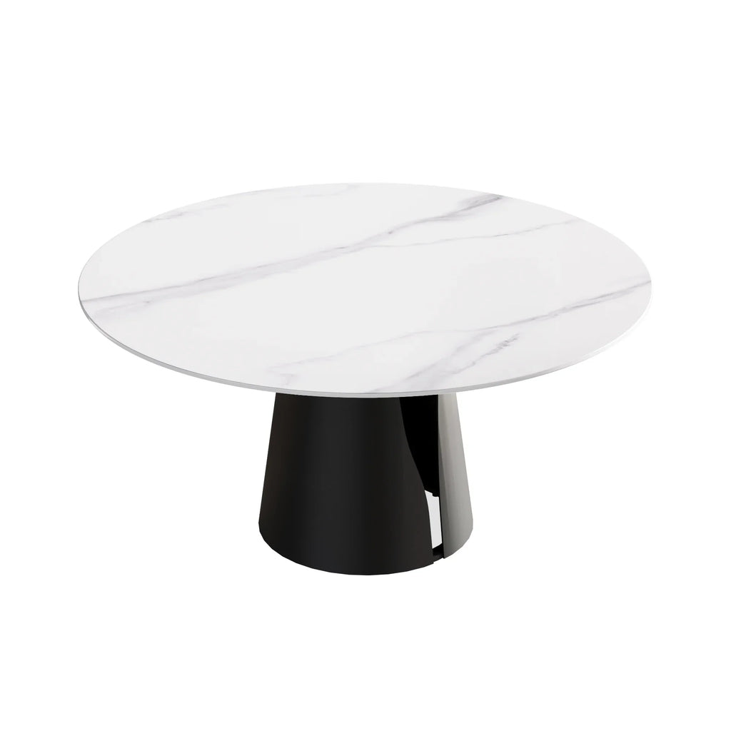 Marbella Sintered Stone Dining Table | 59" White Gloss Round With Metal Base