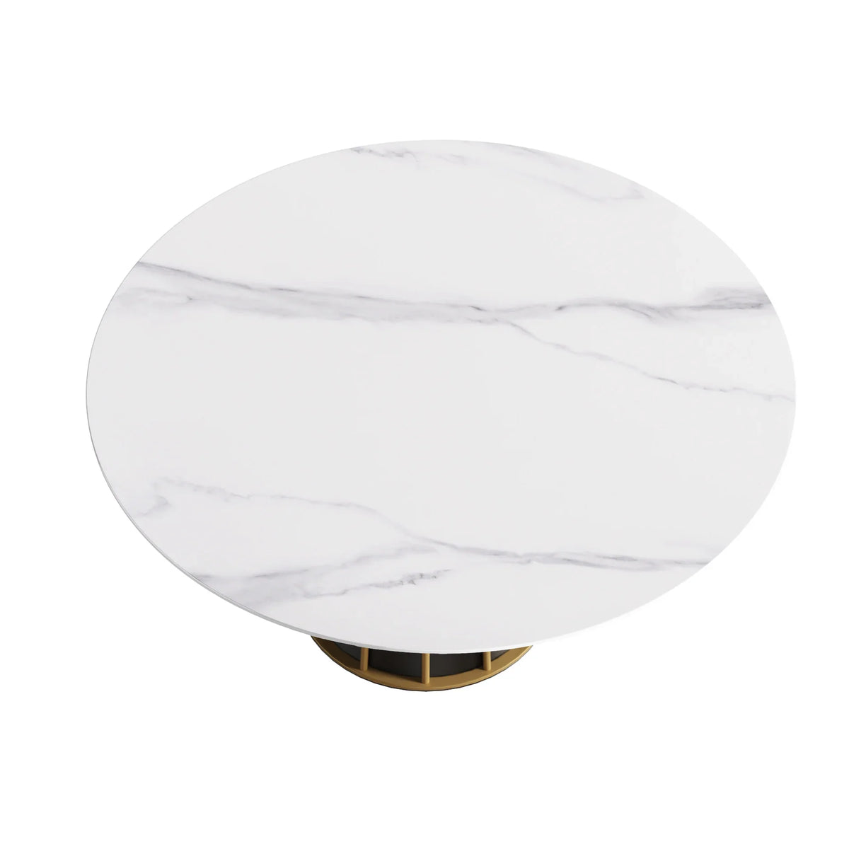 Marbella Sintered Stone Dining Table | 59" White Gloss Round With Metal Base