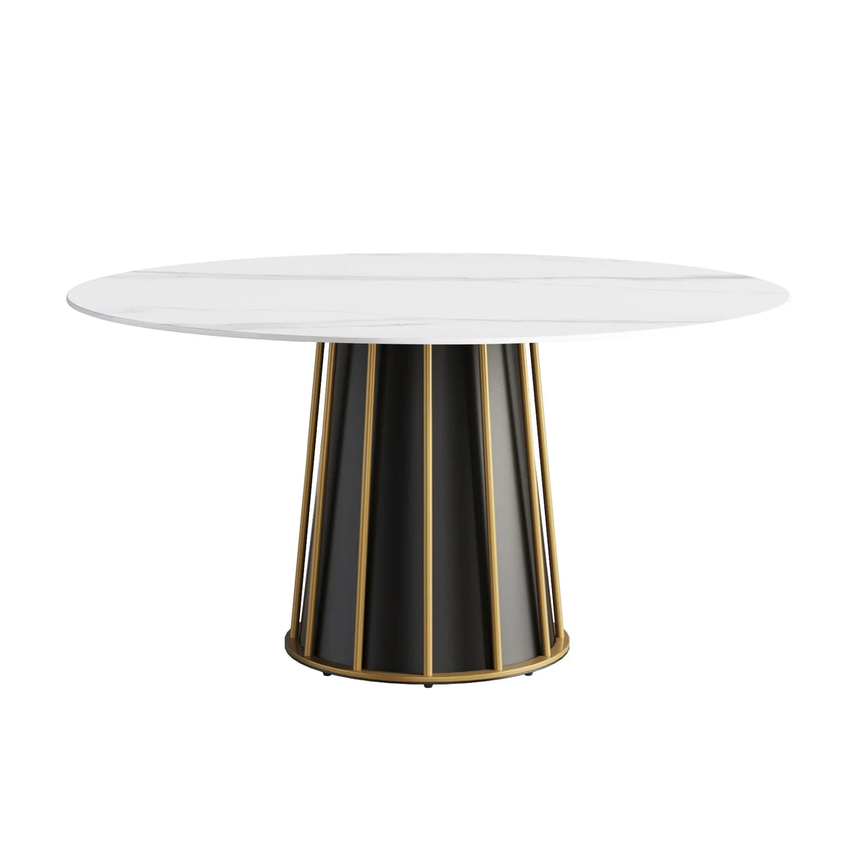 Marbella Sintered Stone Dining Table | 59" White Gloss Round With Metal Base