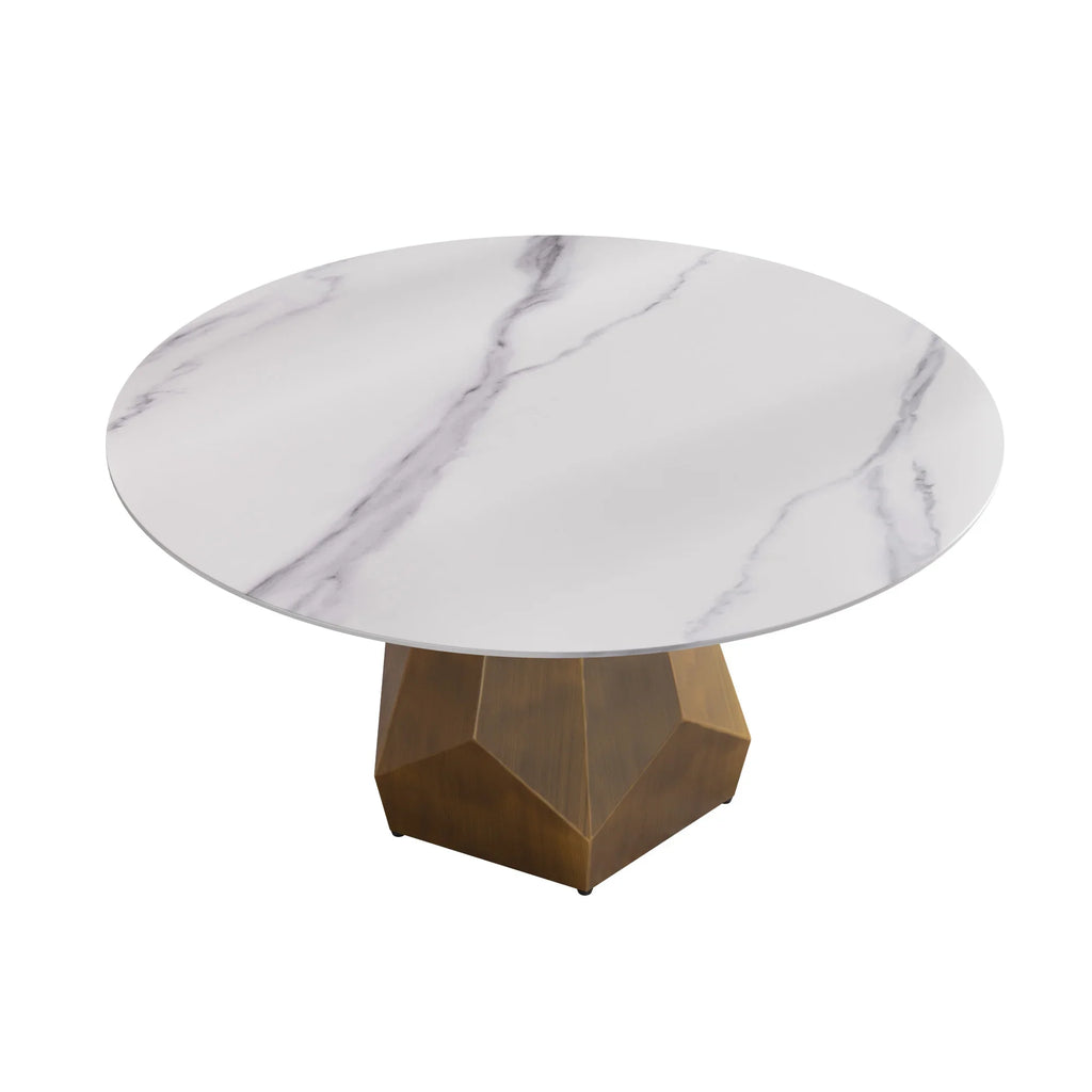 Marbella Sintered Stone Dining Table | 59" White Gloss Round With Metal Base
