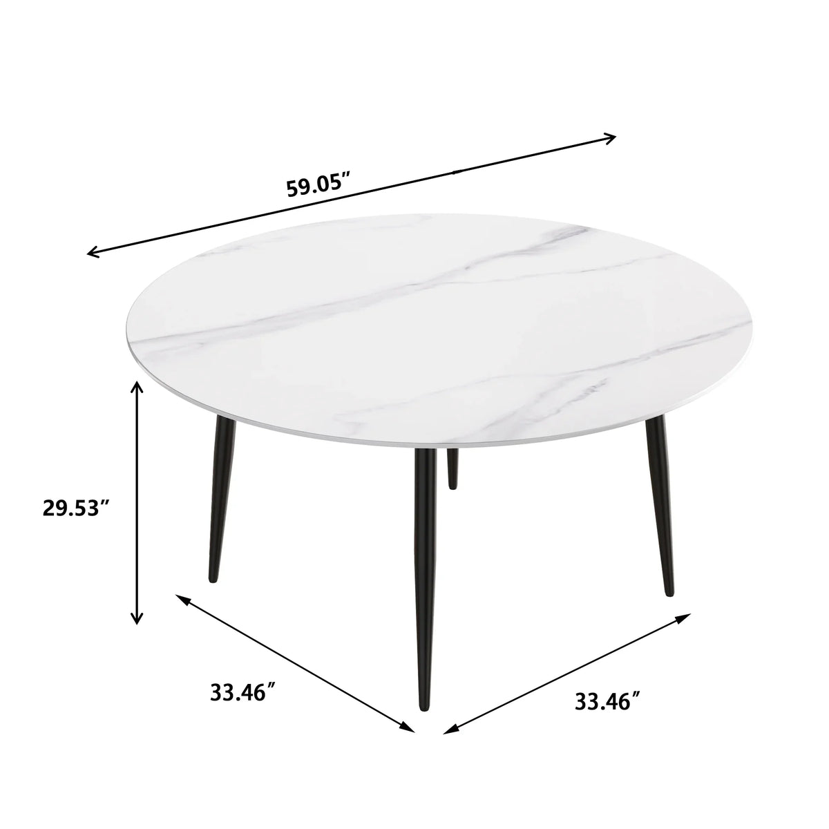 Marbella Sintered Stone Dining Table | 59" White Gloss Round With Metal Base