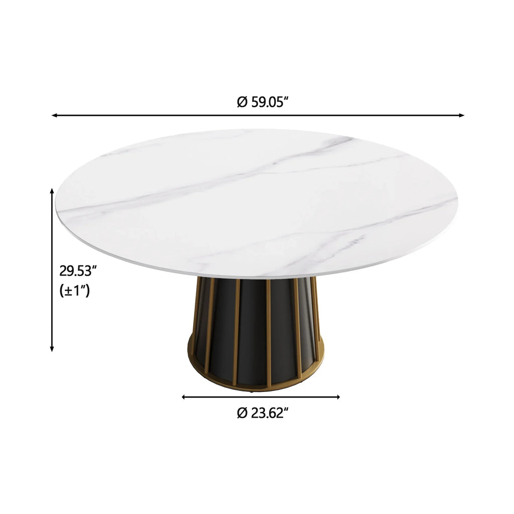 Marbella Sintered Stone Dining Table | 59" White Gloss Round With Metal Base