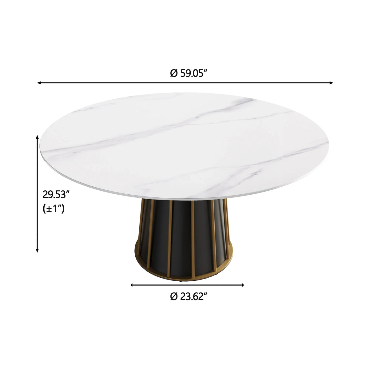 Marbella Sintered Stone Dining Table | 59" White Gloss Round With Metal Base