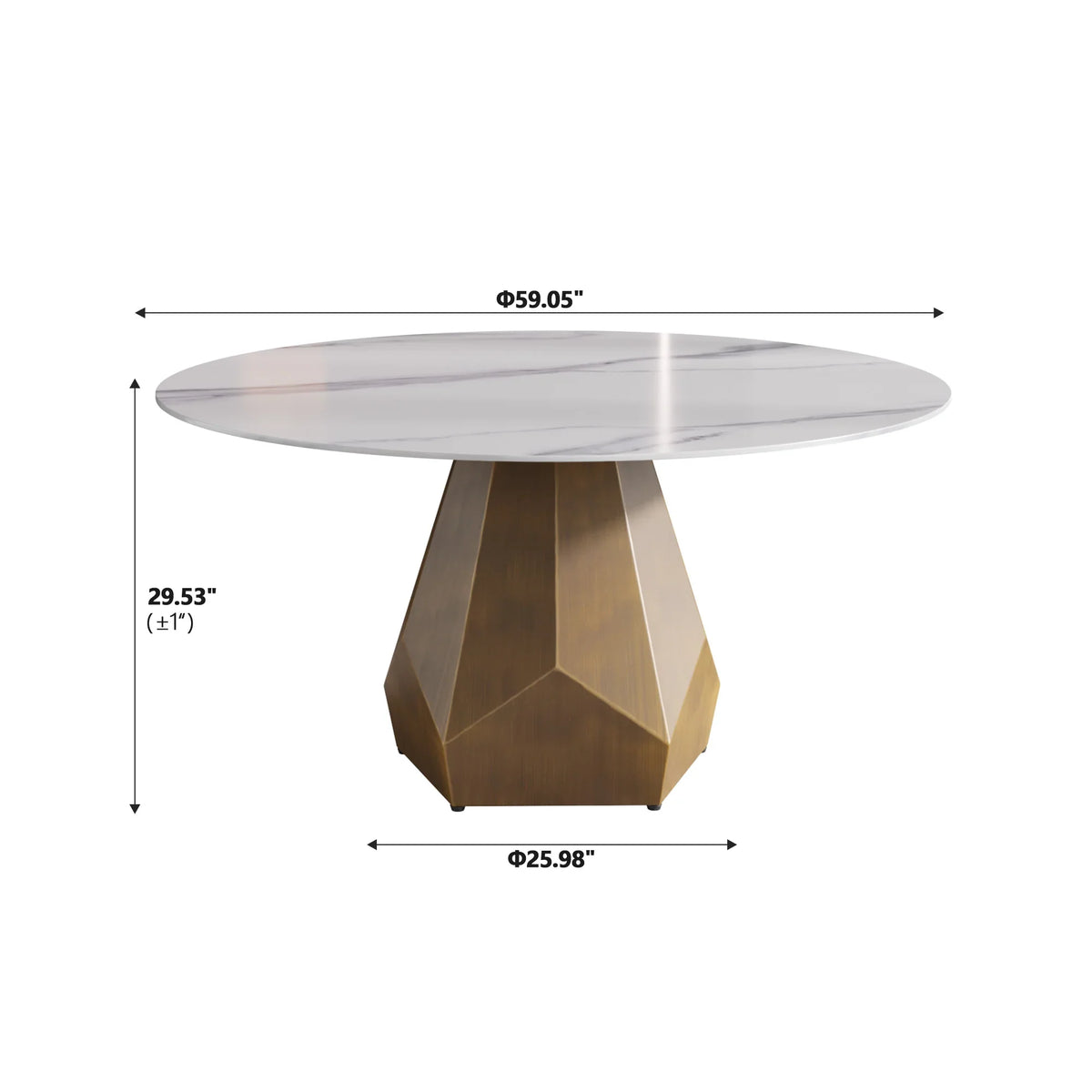 Marbella Sintered Stone Dining Table | 59" White Gloss Round With Metal Base