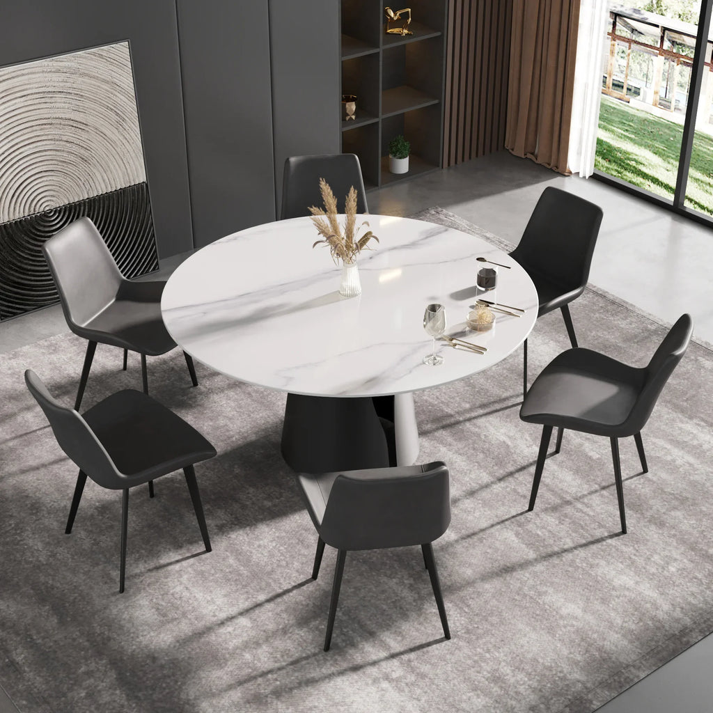 Marbella Sintered Stone Dining Table | 59" White Gloss Round With Metal Base