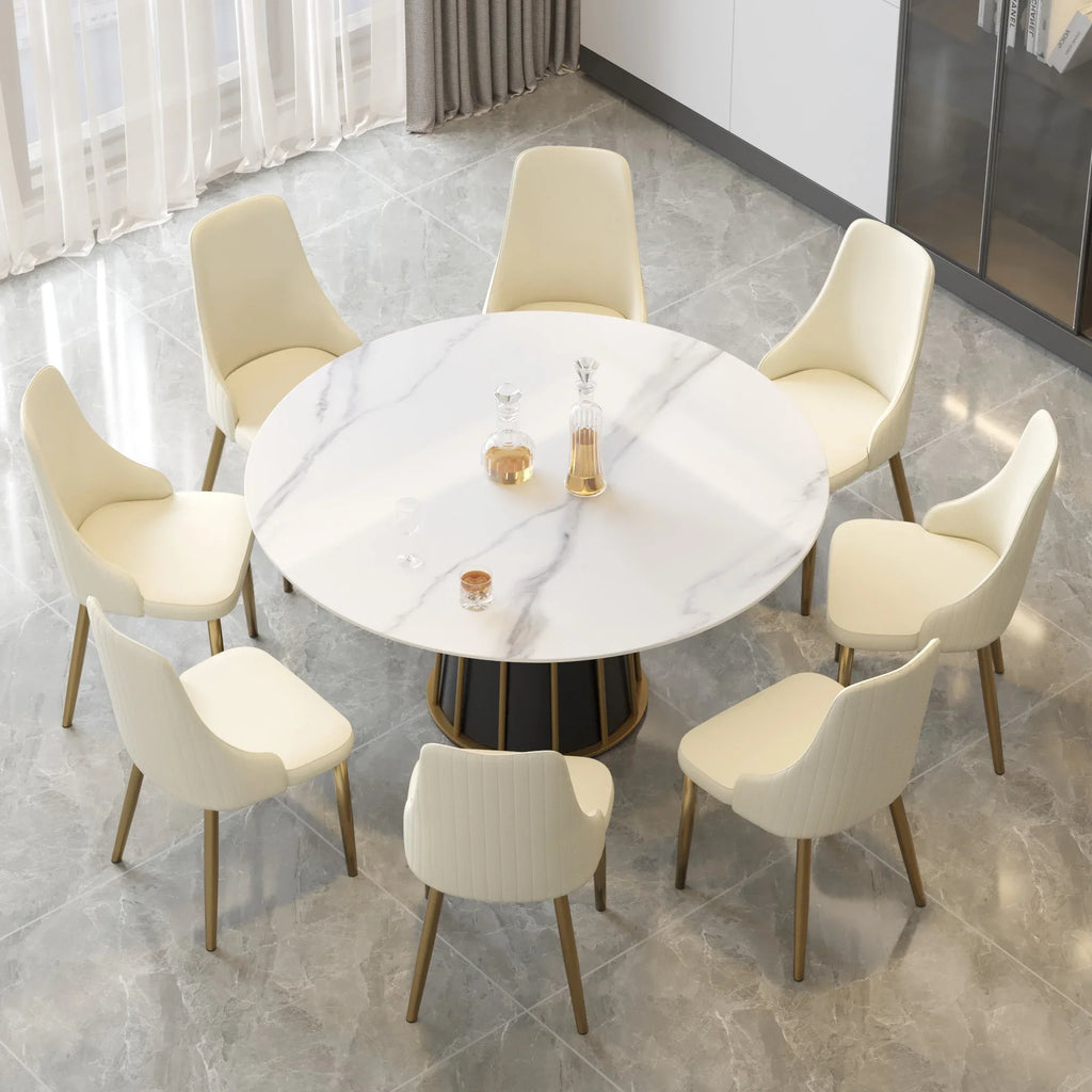Marbella Sintered Stone Dining Table | 59" White Gloss Round With Metal Base