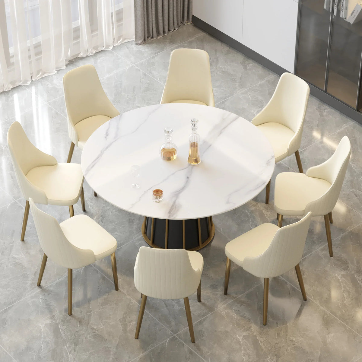 Marbella Sintered Stone Dining Table | 59" White Gloss Round With Metal Base