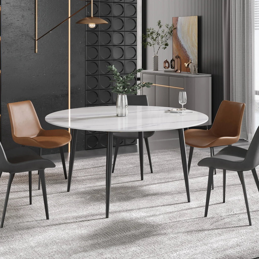 Marbella Sintered Stone Dining Table | 59" White Gloss Round With Metal Base