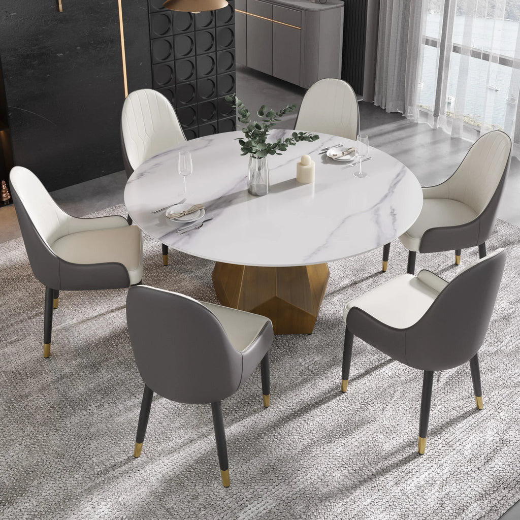 Marbella Sintered Stone Dining Table | 59" White Gloss Round With Metal Base