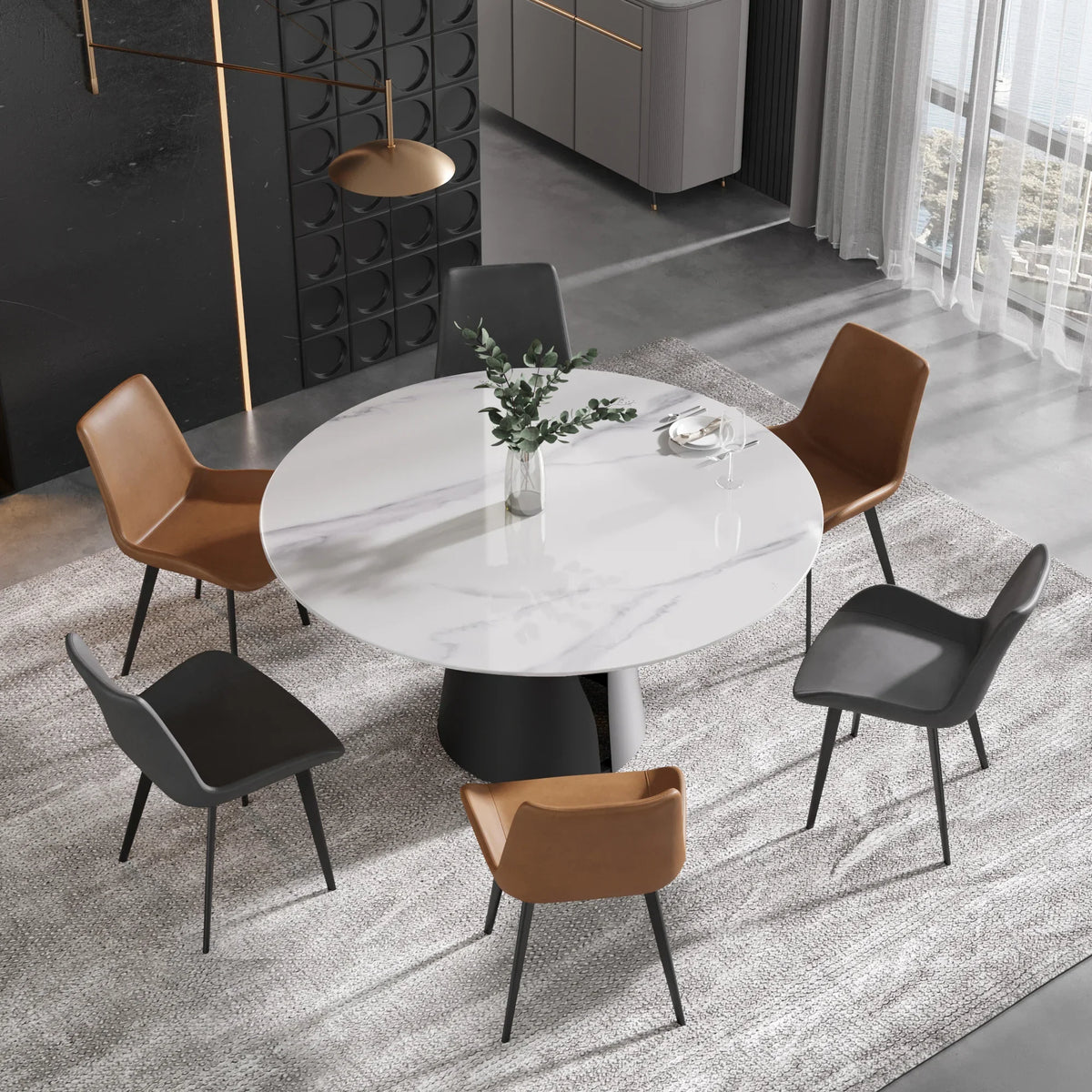 Marbella Sintered Stone Dining Table | 59" White Gloss Round With Metal Base