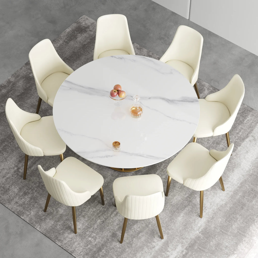 Marbella Sintered Stone Dining Table | 59" White Gloss Round With Metal Base
