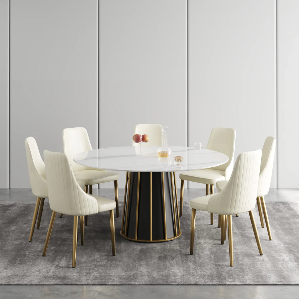 Marbella Sintered Stone Dining Table | 59" White Gloss Round With Metal Base